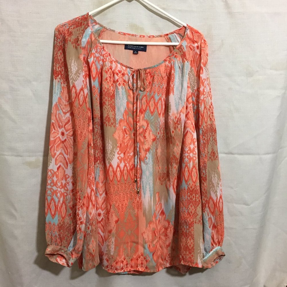 Jones New York Peach Sheer Lined Tunic 2X